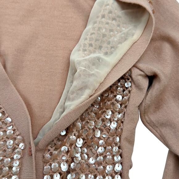 J.Crew Blush Pink Merino Wool Sequin Sweater Cardigan MEDIUM Holiday Preppy - Picture 6 of 9